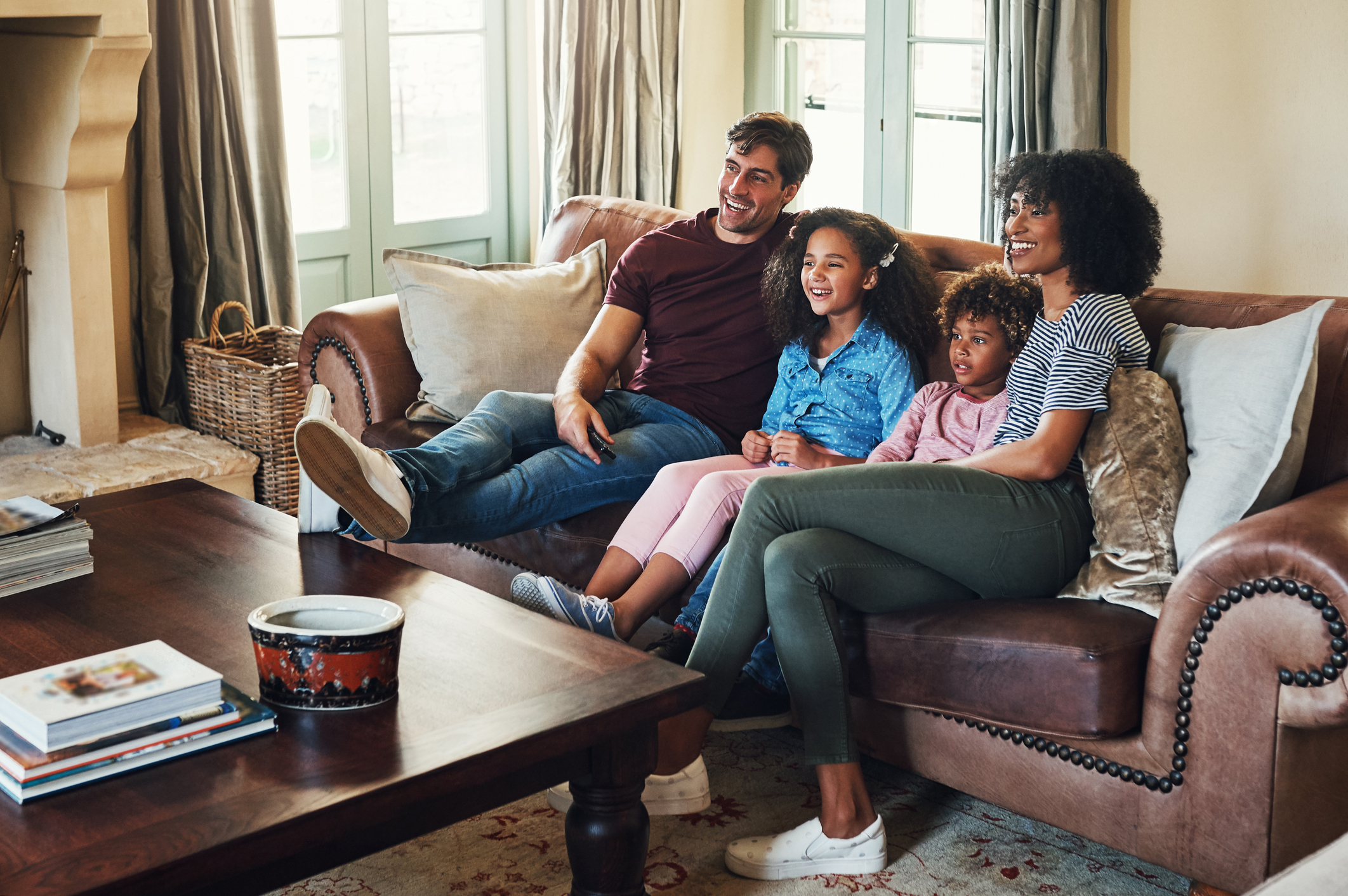 A family watching television.
