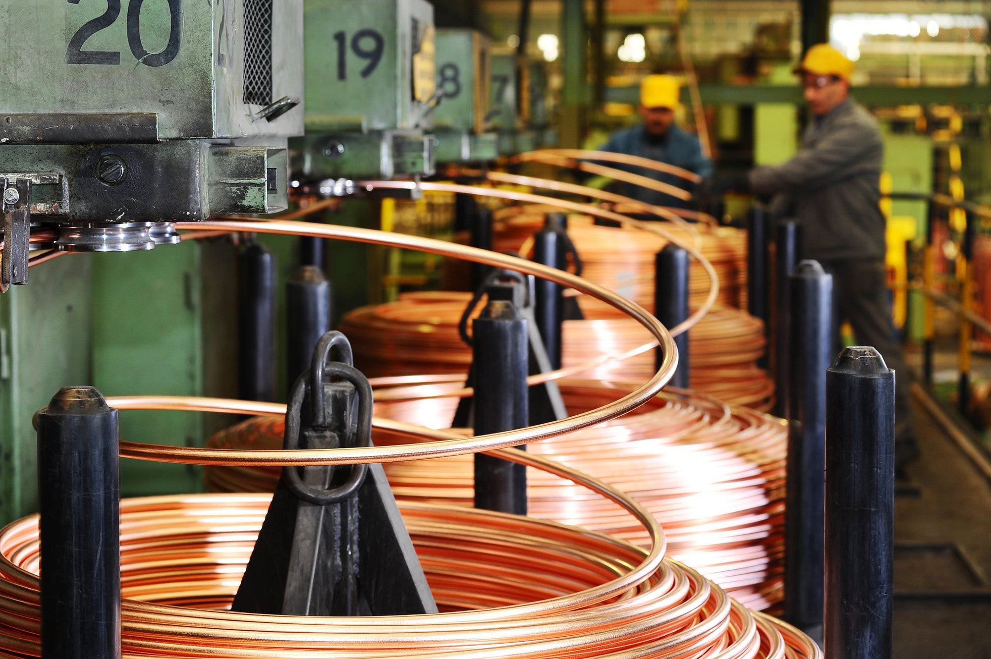 Copper coils in an industrial factory.