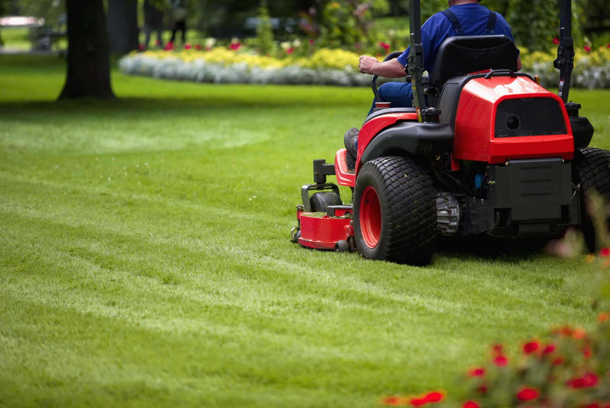 A lawn mower in action. 