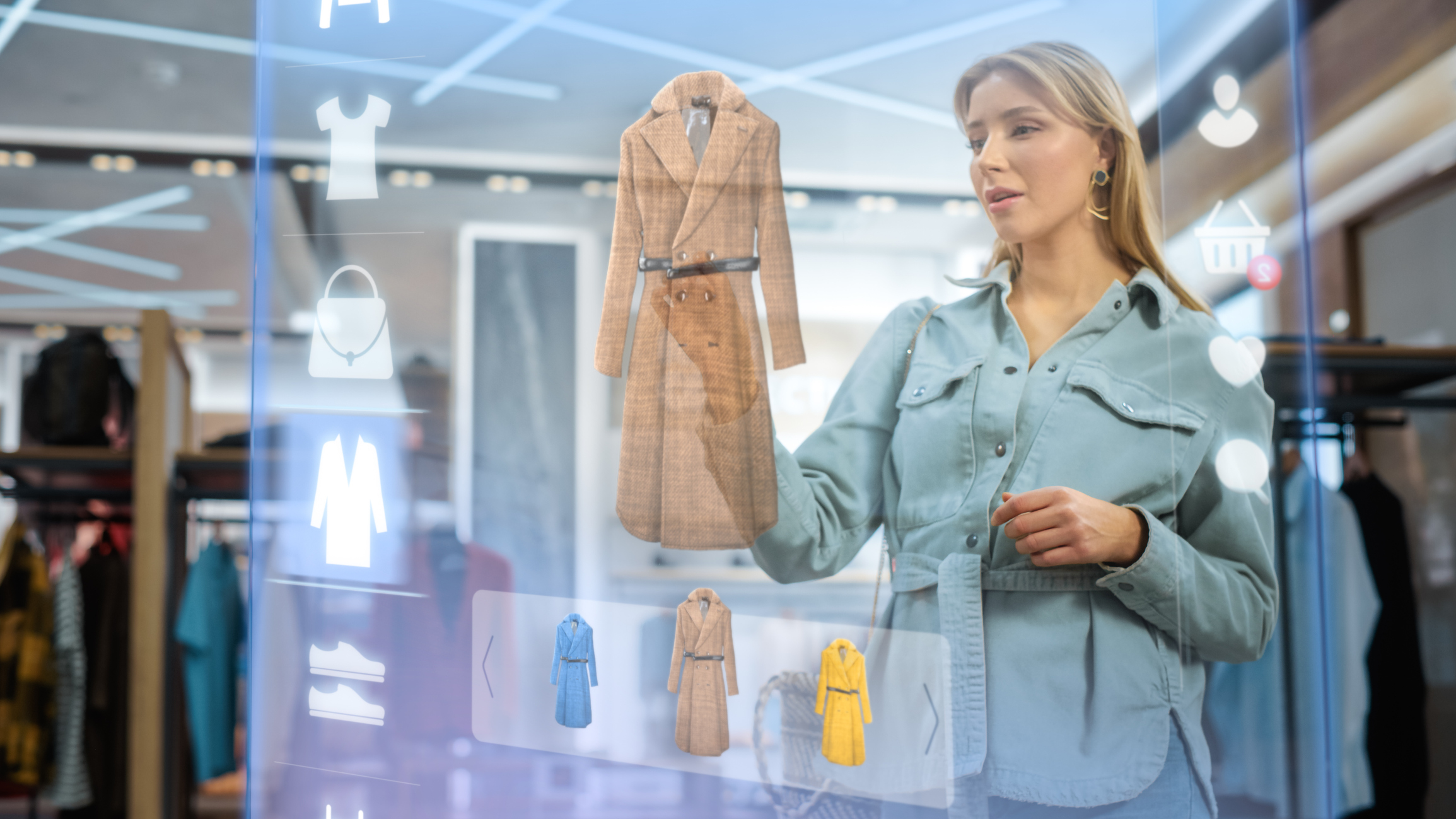 Woman shops in a fancy clothing store.