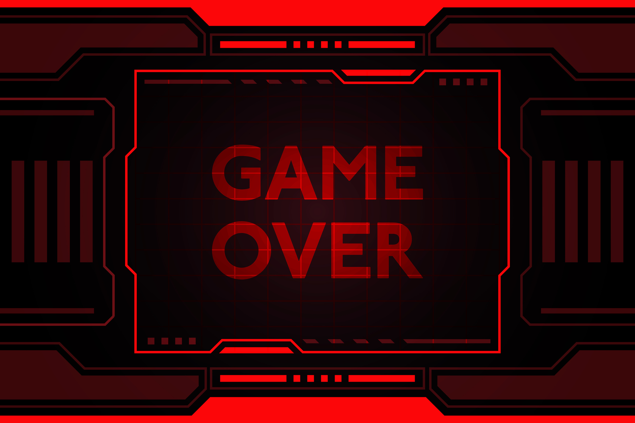 Words game over on gaming screen.