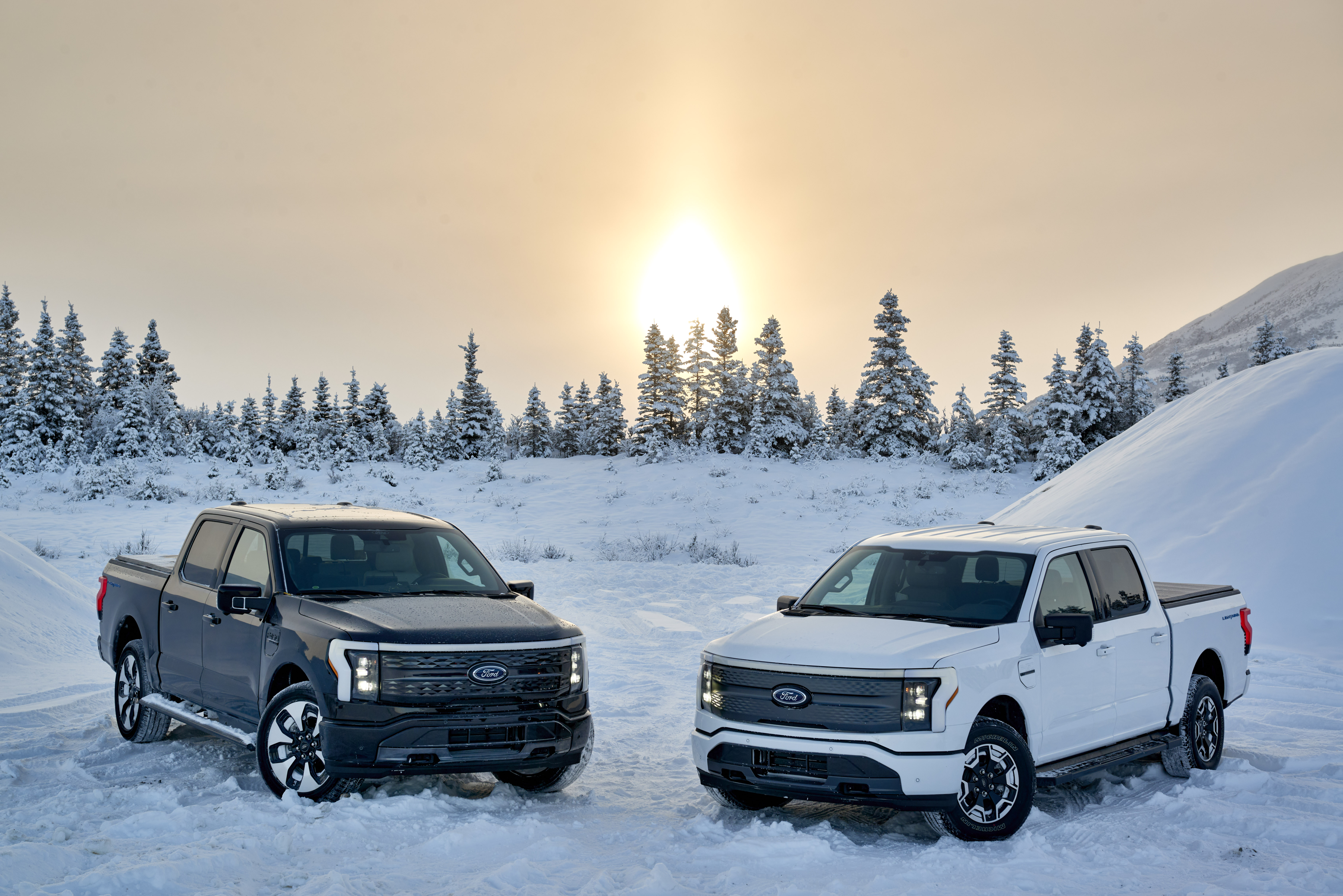 Ford's 2022 F-150 Lightning pickup trucks during testing in Alaska.