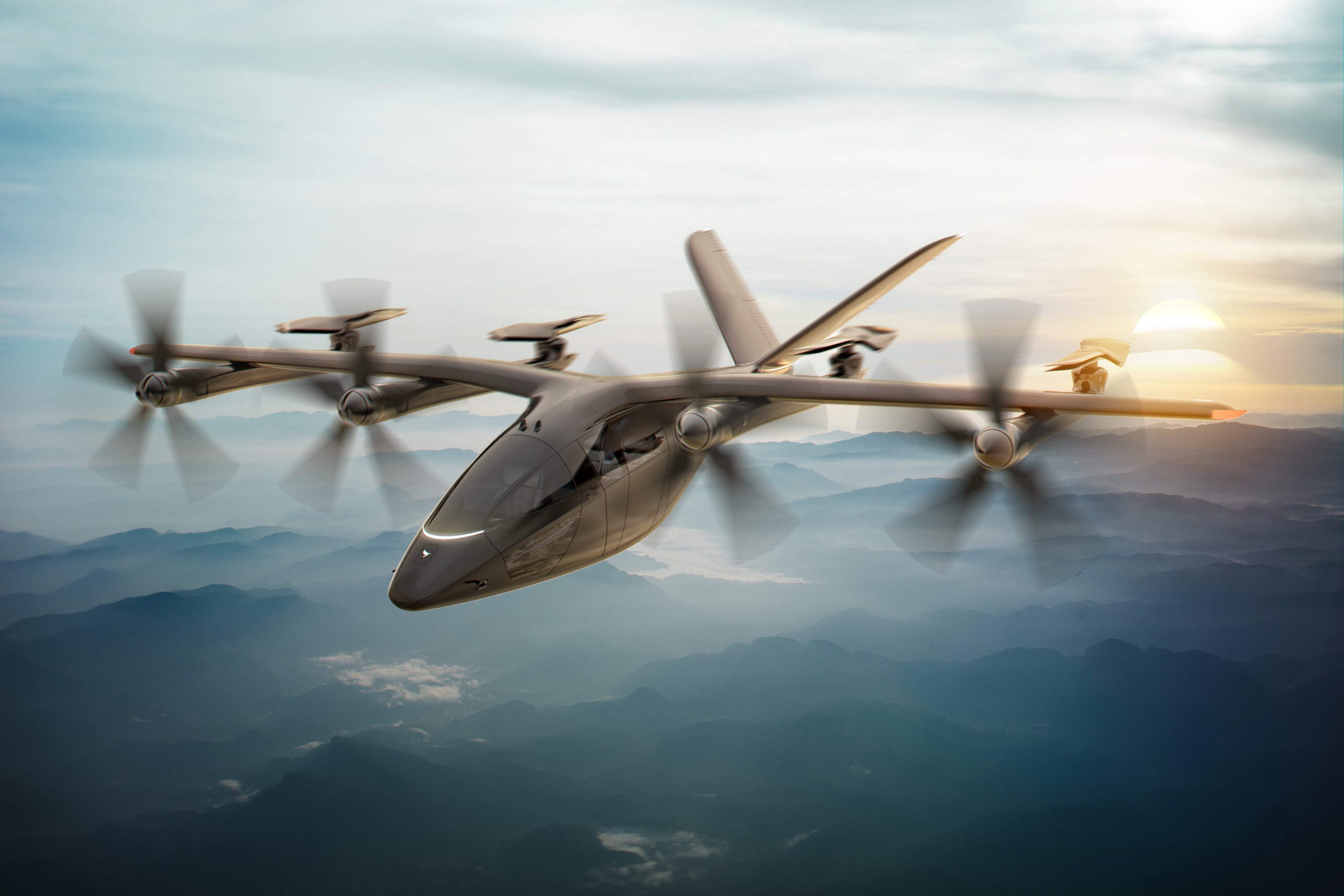 Artist rendering Vertical Aerospace VX4 in flight source EVTL