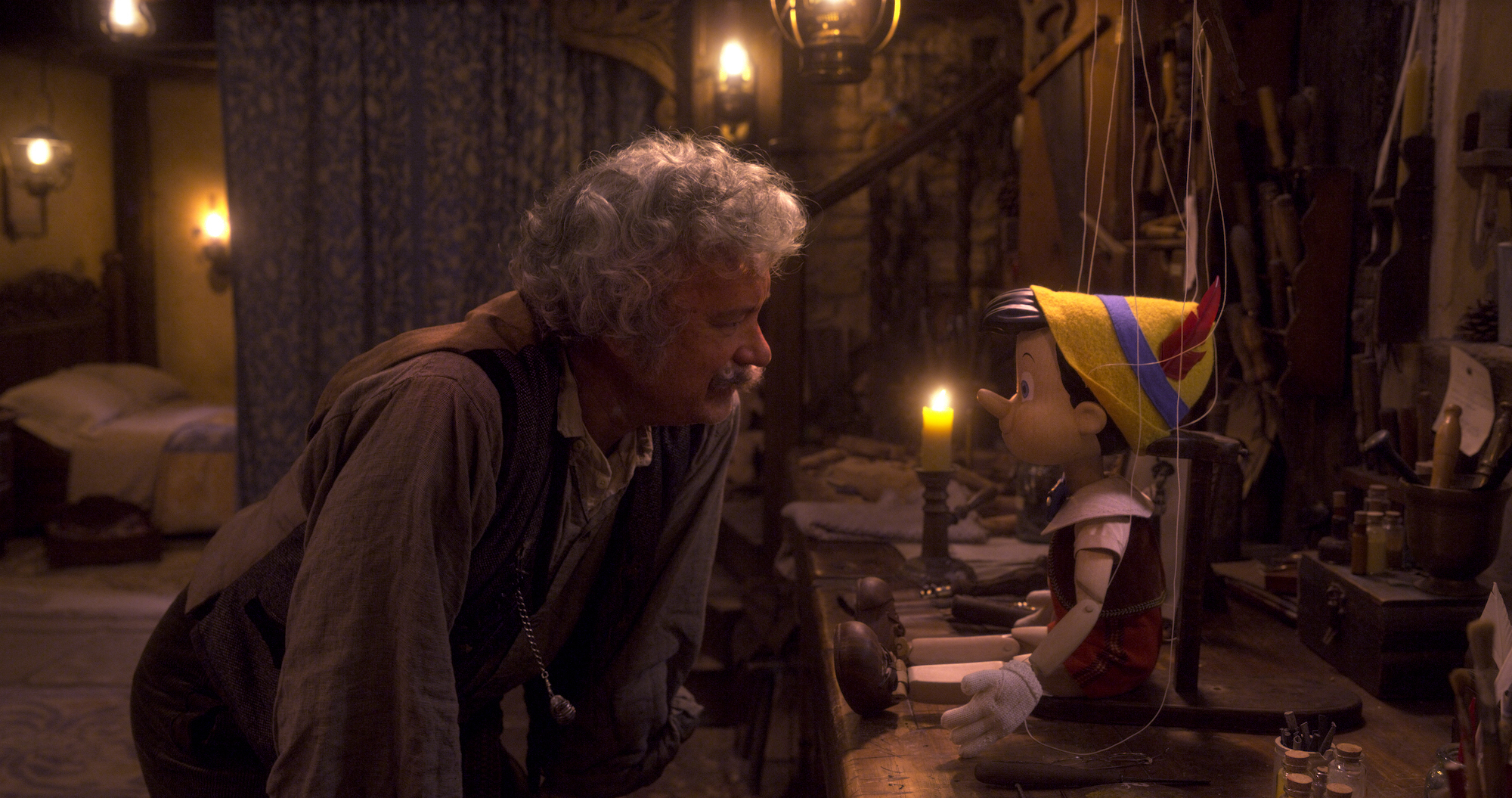 Tom Hanks as Geppetto in Disney's Pinocchio.