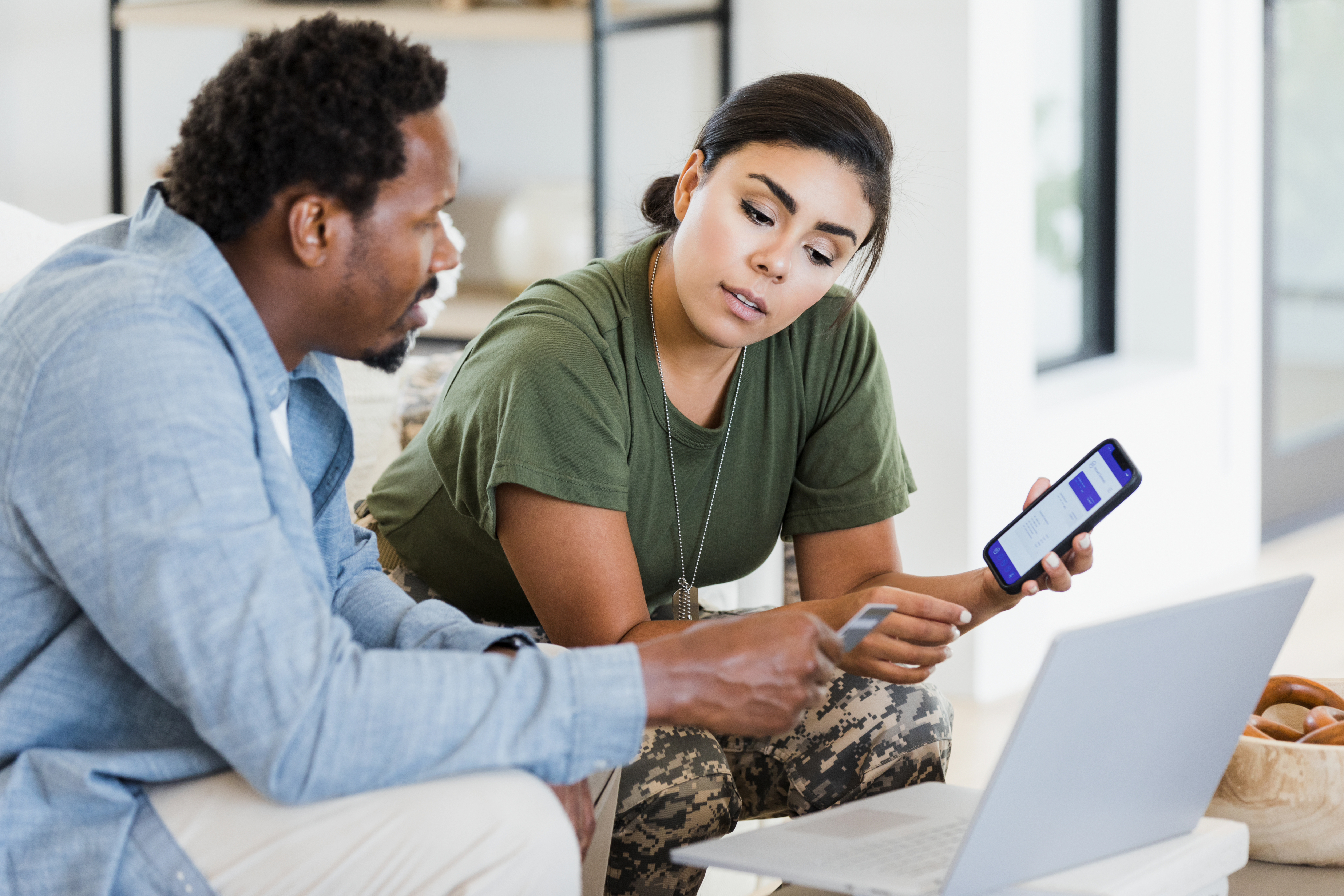female solider and husband budget financial planning