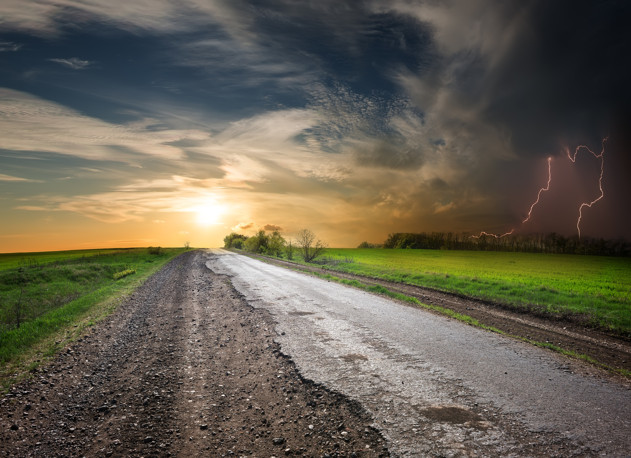Sun in one area and thunder in the other.