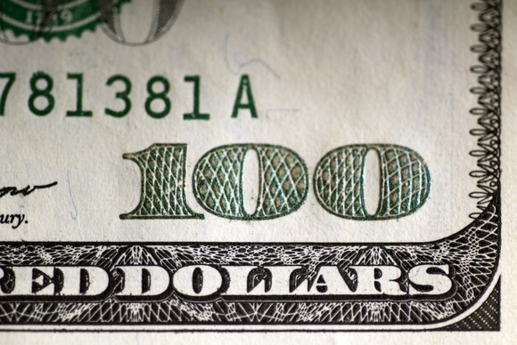 Close-up of a $100 bill.