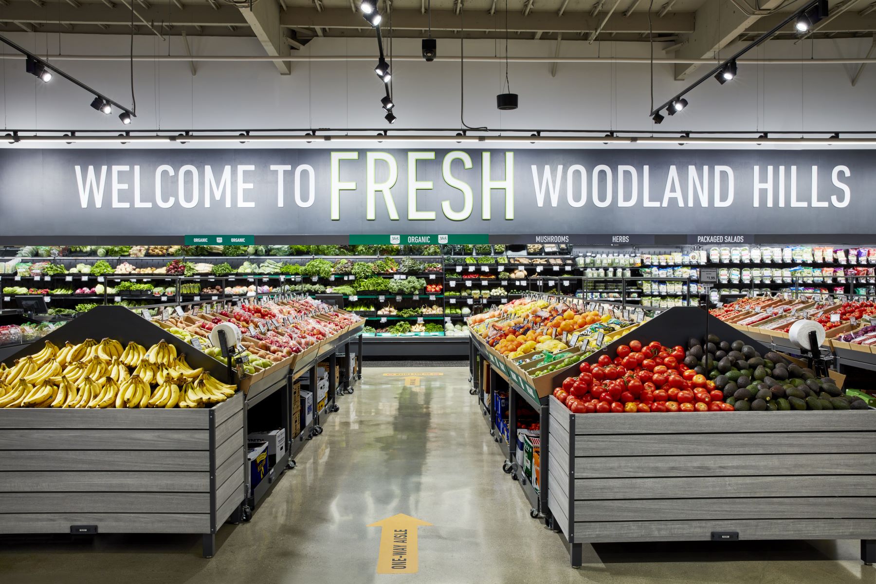 View of produce area in an Amazon Fresh store.