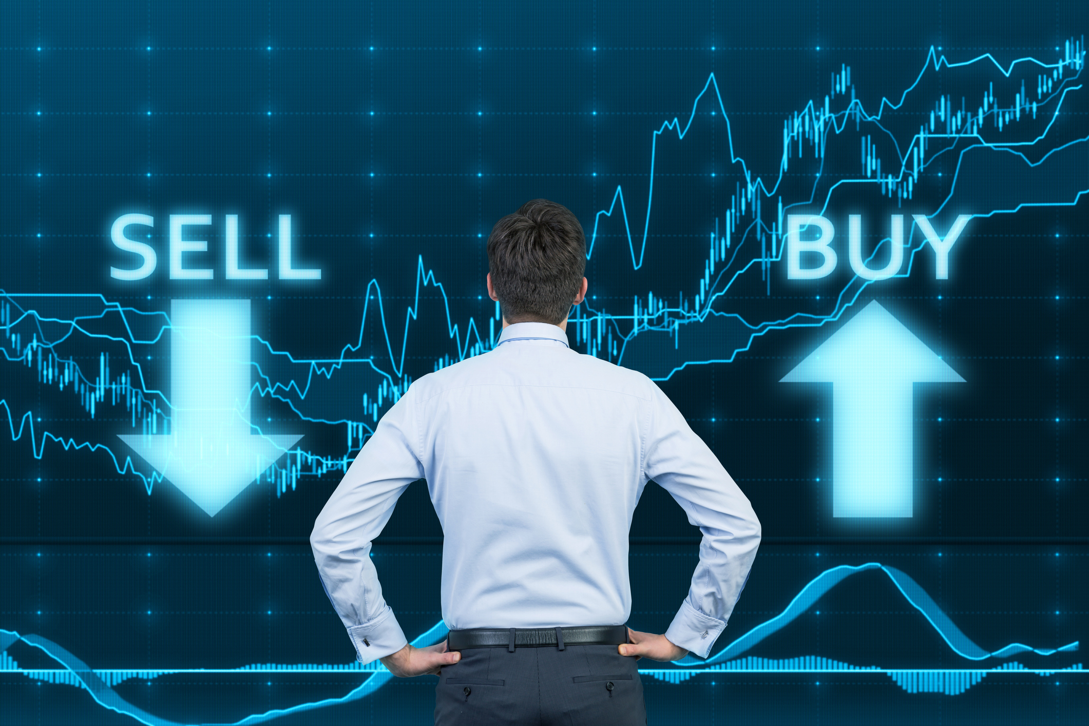 An investor looks at signals reading Sell and Buy.