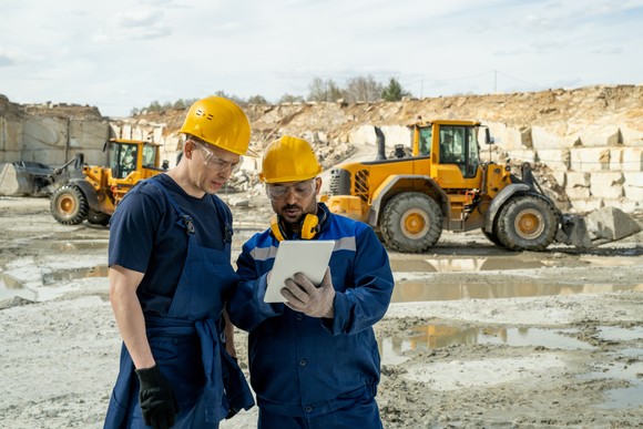 Construction workers on site. 