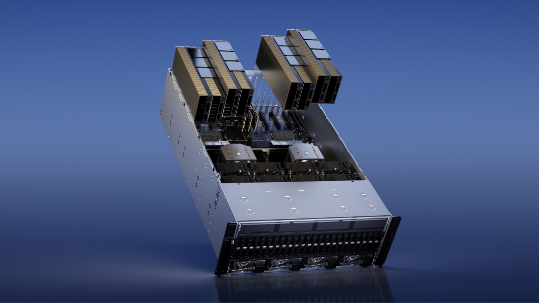 A picture of an Nvidia H100 system for use in a data center.
