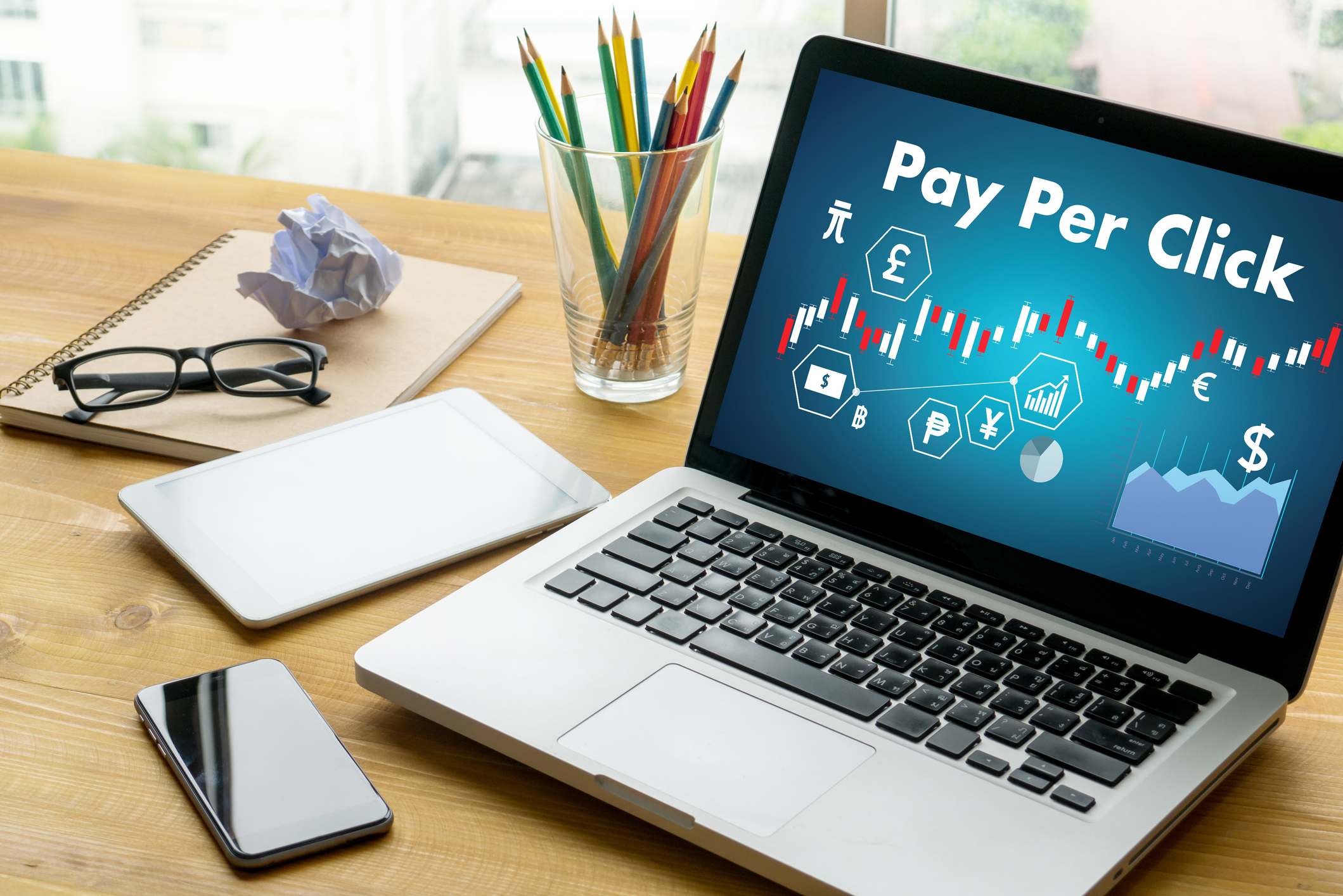 pay per click on laptop screen.