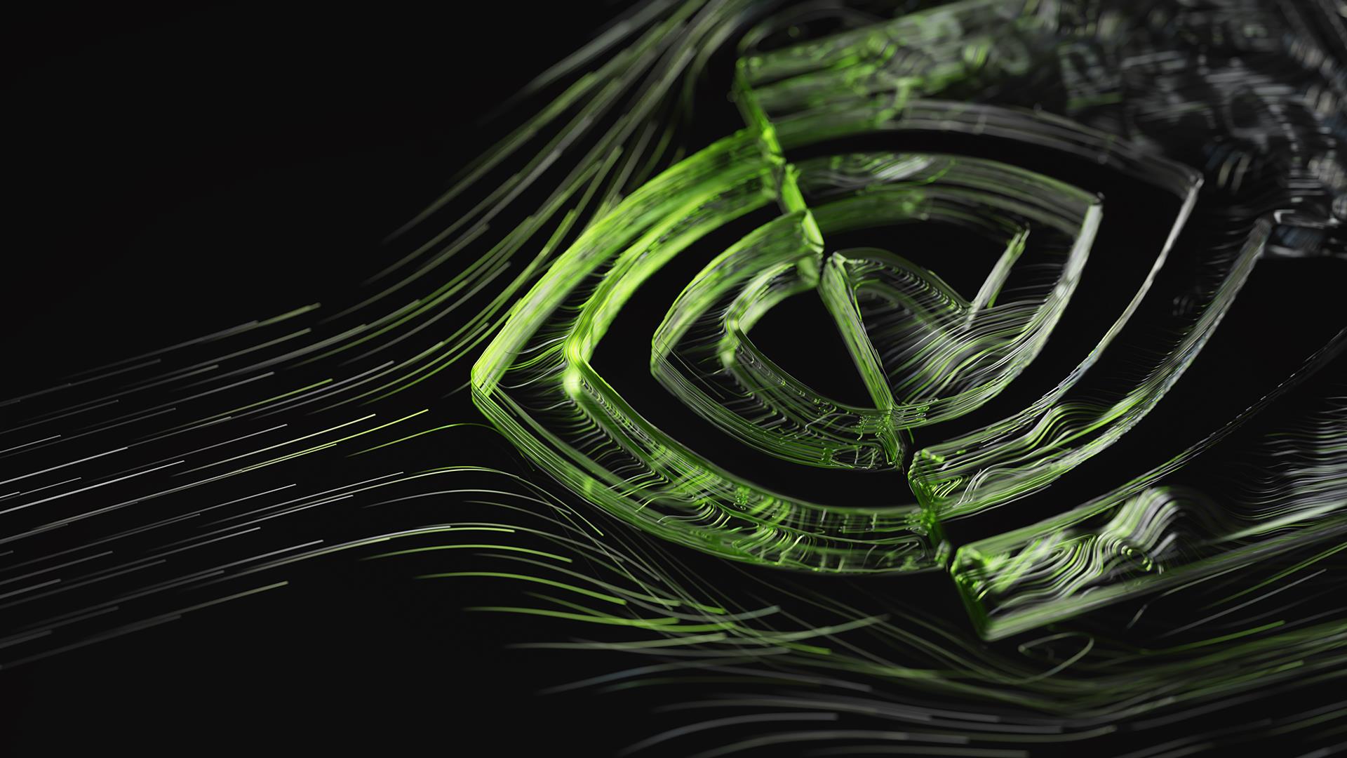 Green Nvidia logo on black background.