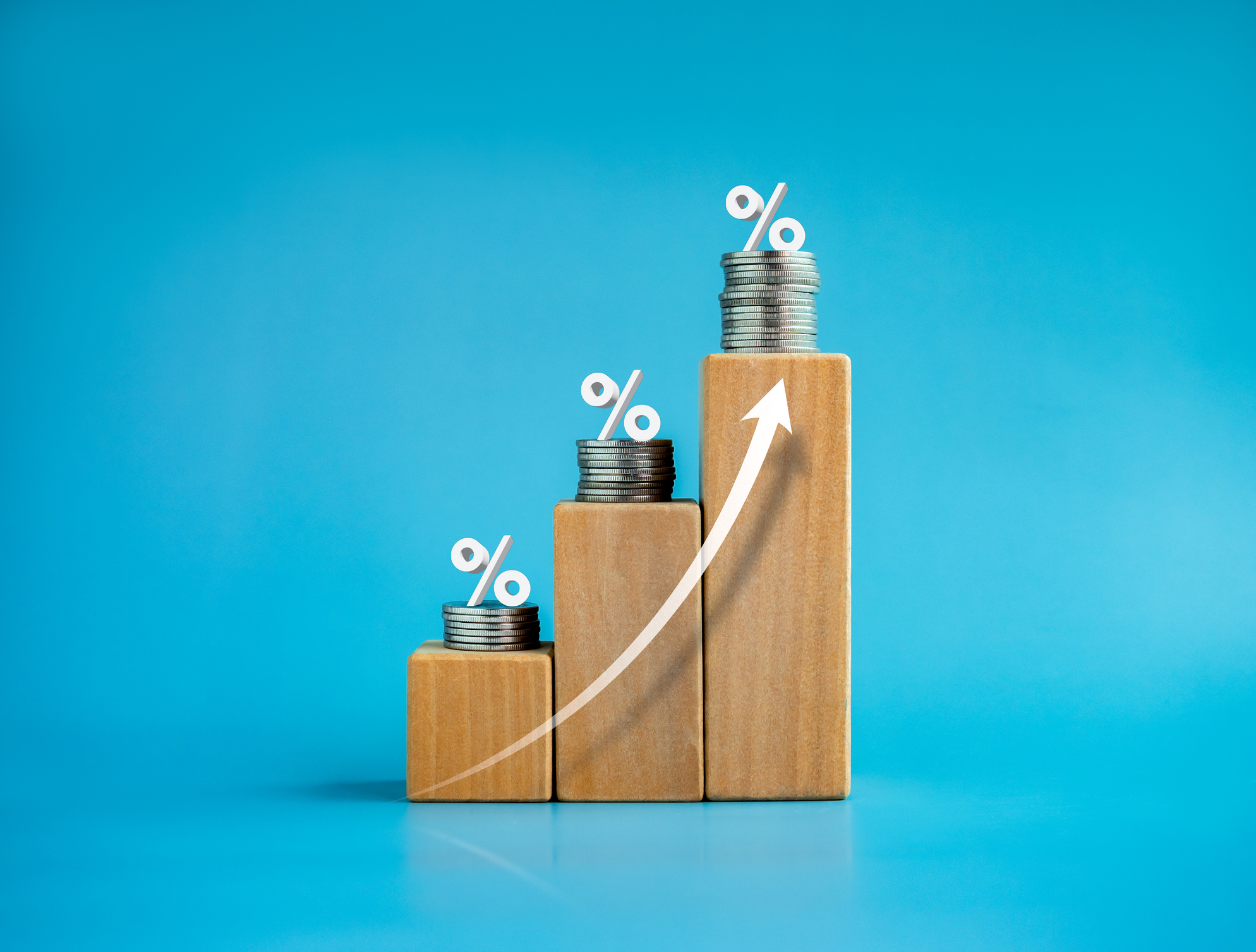 wooden block rising money percentage dividends