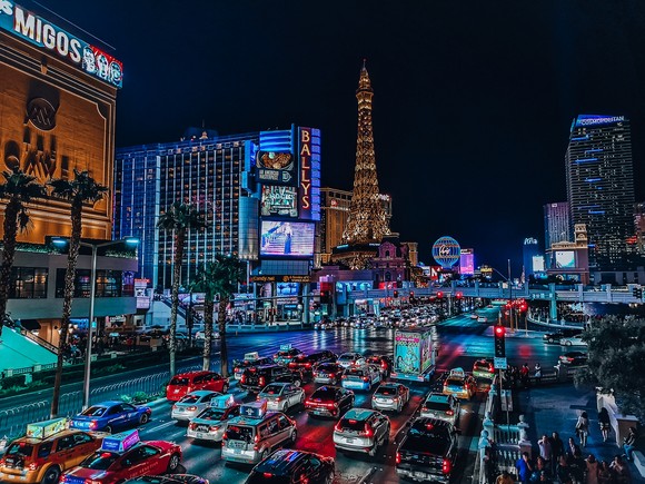 The Las Vegas strip at night.
