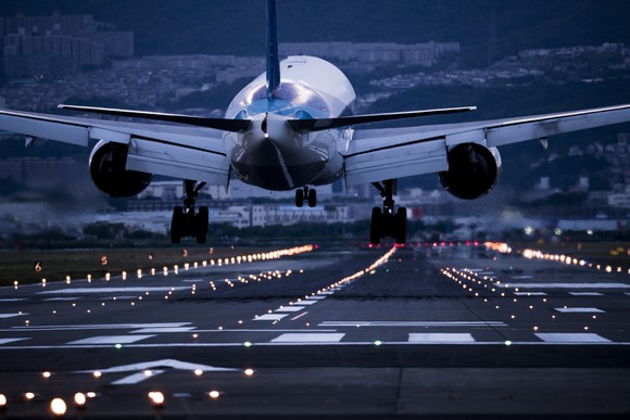 A plane landing. 