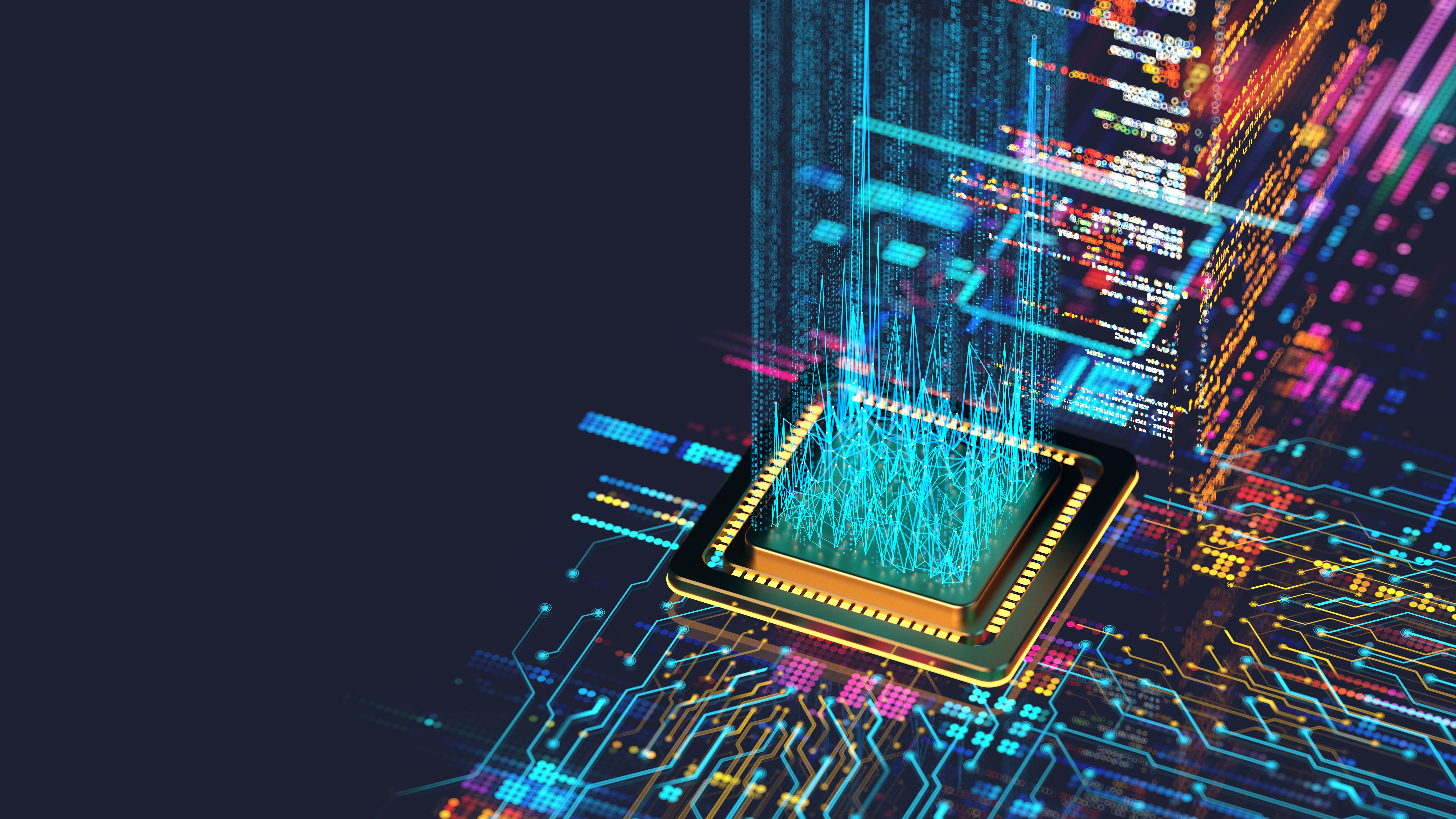 A concept image of artificial intelligence with a computer chip.