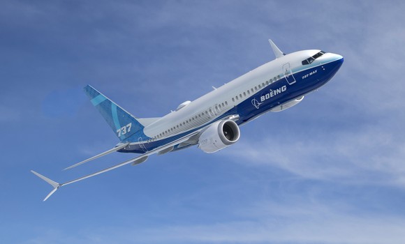 A Boeing 737 MAX in flight. 