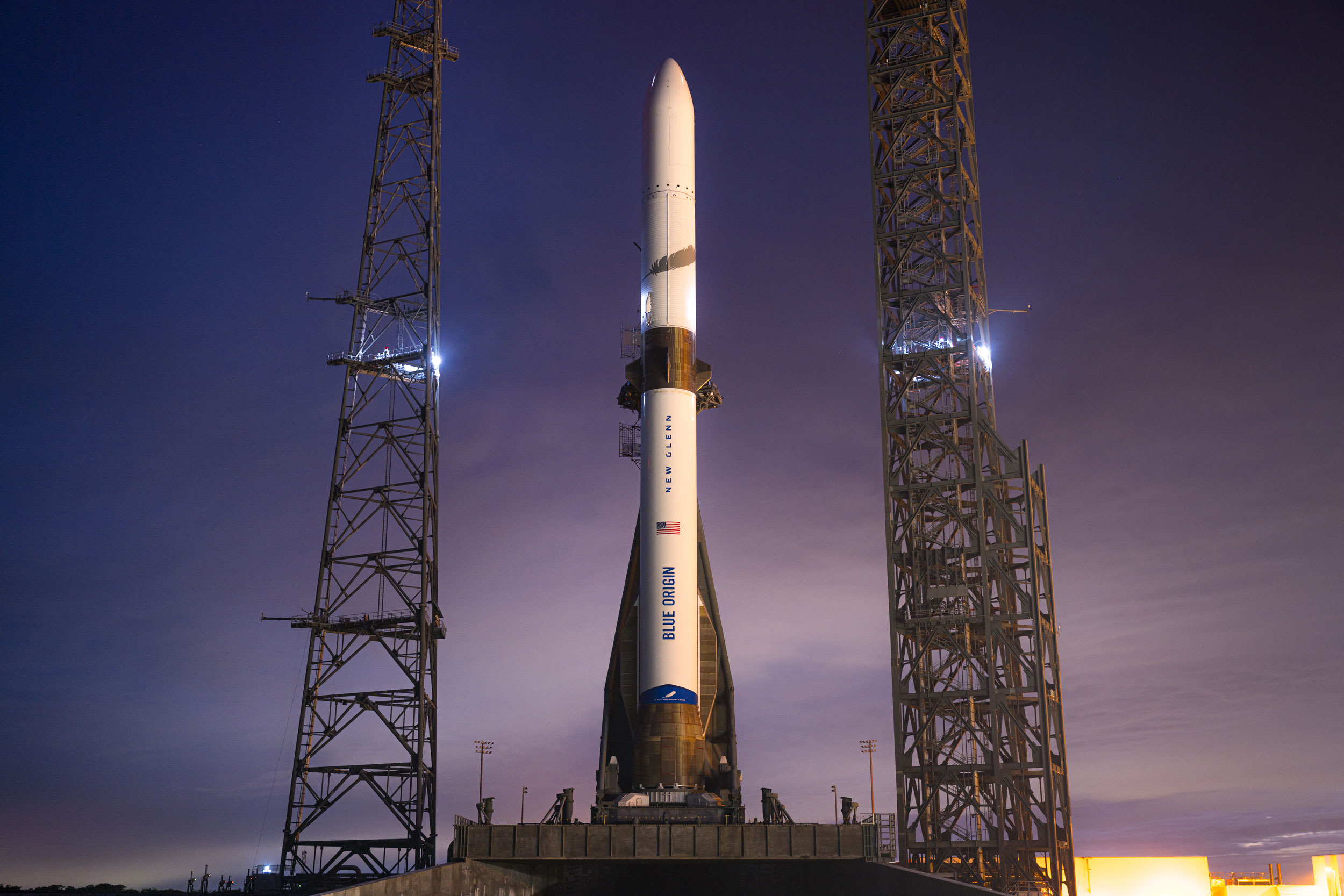 The New Glenn rocket on its launchpad for Jan. 16.