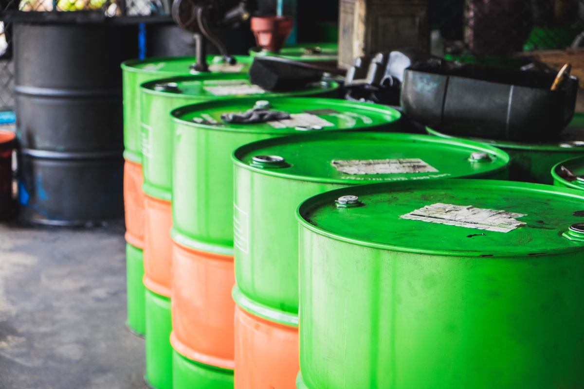 Oil barrels.