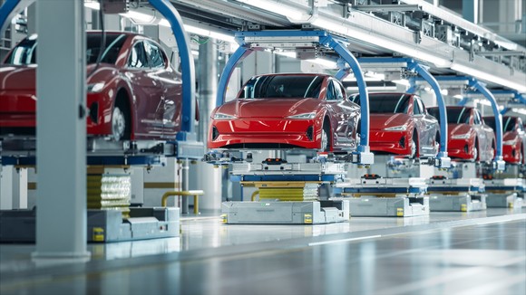 Electric vehicle assembly line.