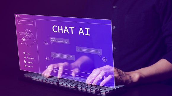 A virtual screen with CHAT AI written on it.