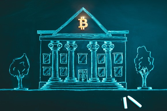 Chalk drawing of Bitcoin institution.