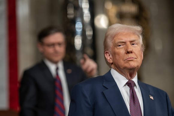 Donald Trump delivering his State of the Union address to a joint session of Congress.