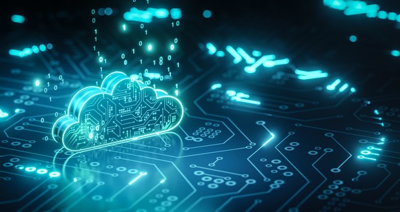 Cloud icon on a circuit board.