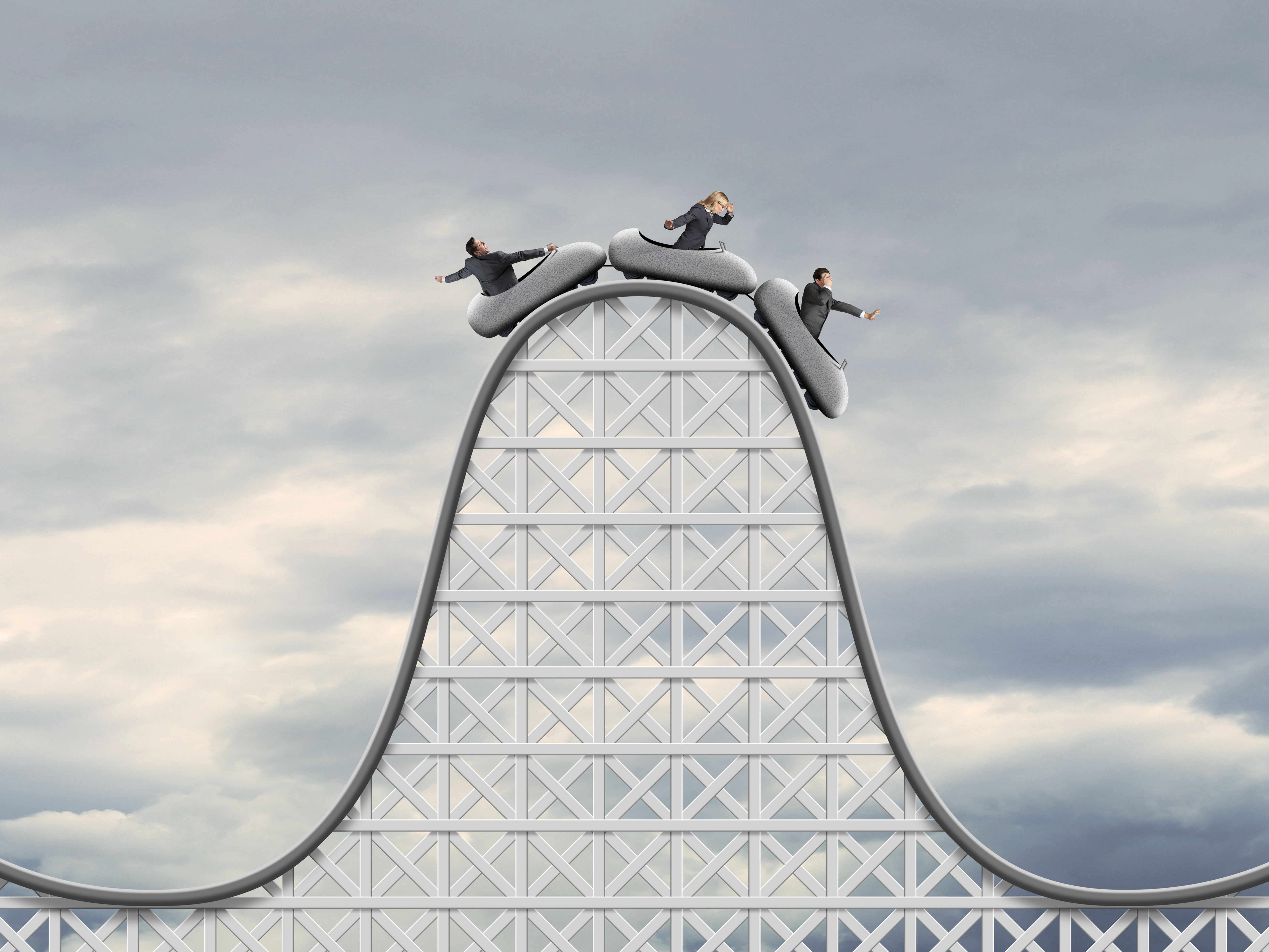 A rollercoaster going downhill.