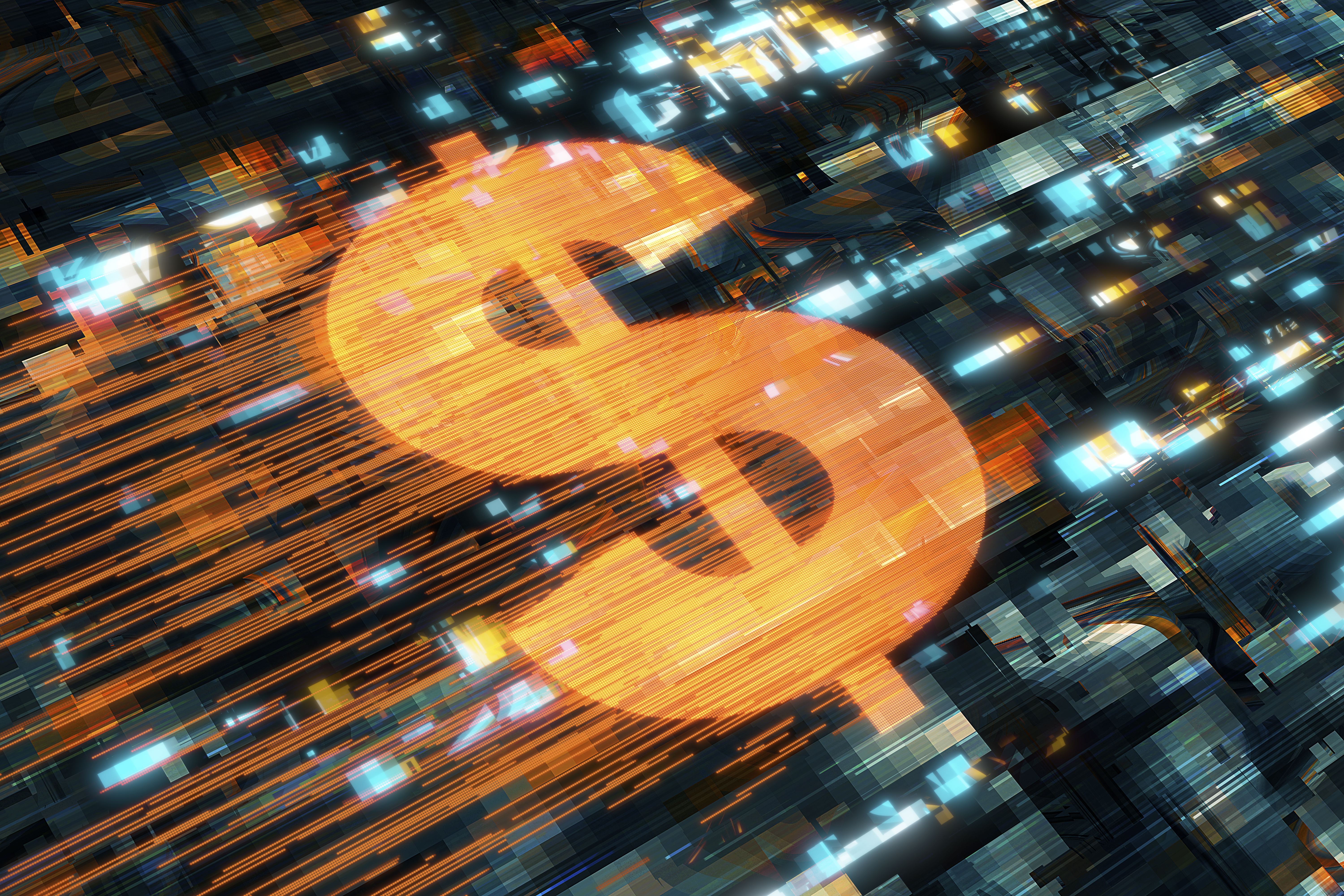 A dollar sign zooming through cyberspace.