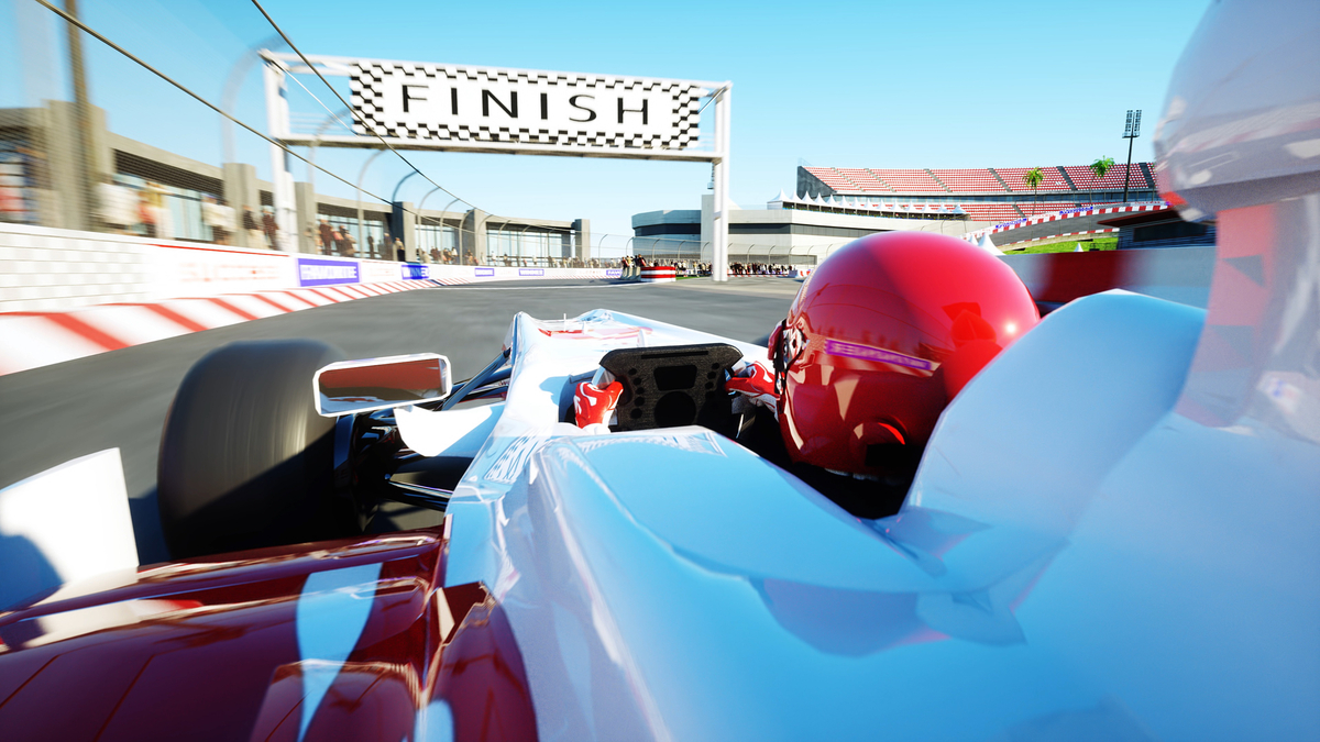 race car approaching the finish line