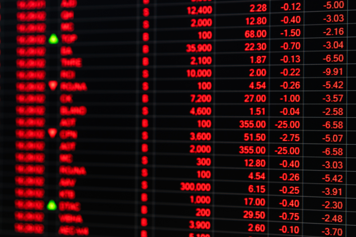 A trader's screen filled with red.