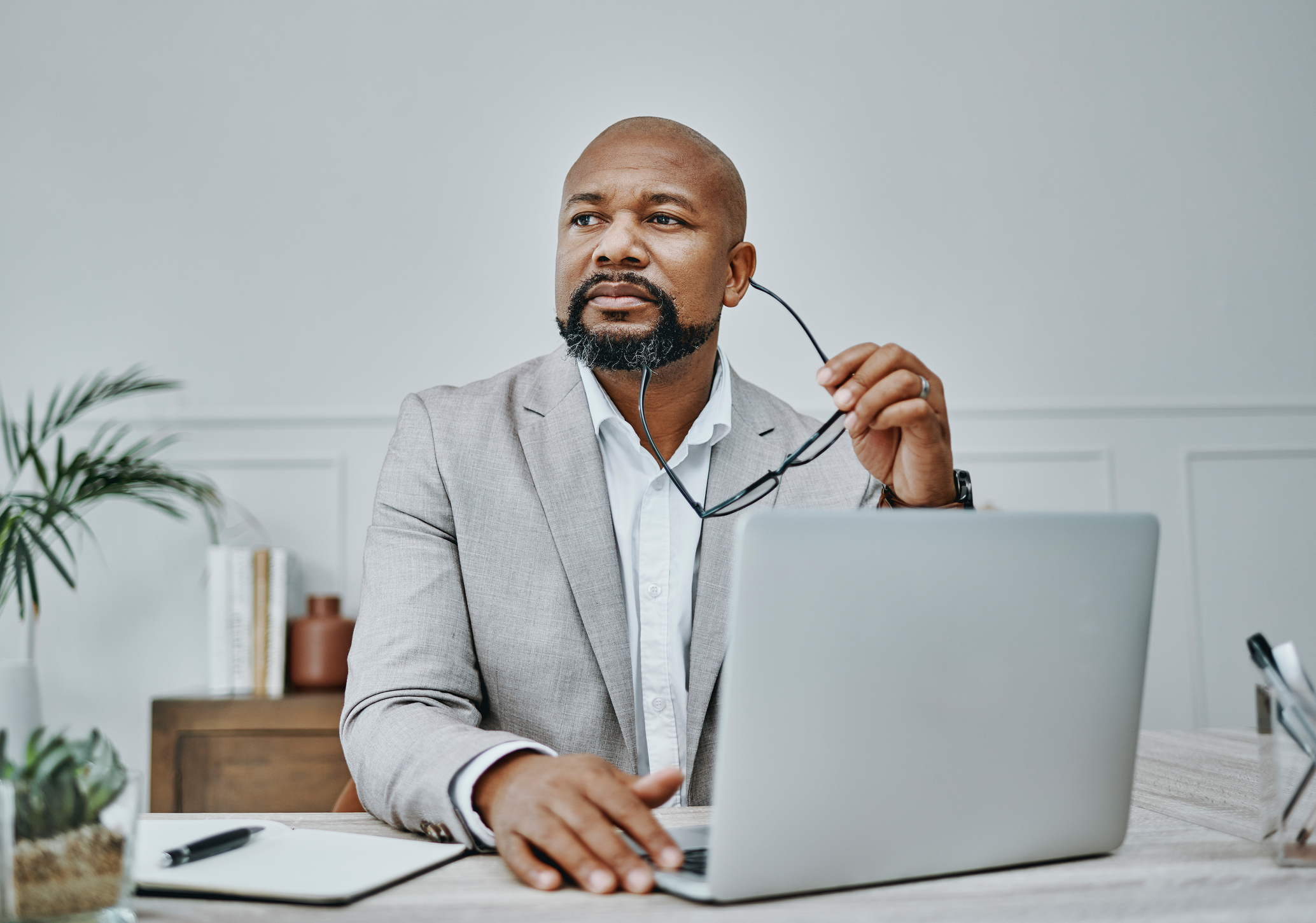 A person at a laptop.