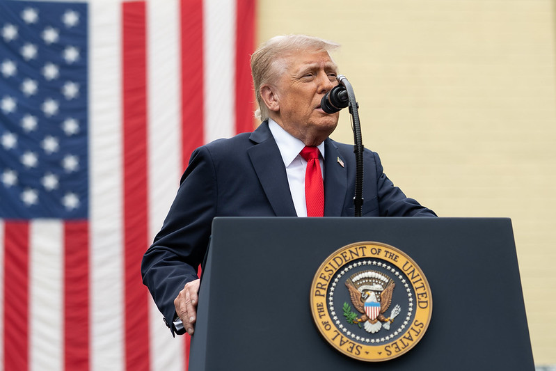 Official White House Photo by Andrea Hanks President Trump podium american flag 