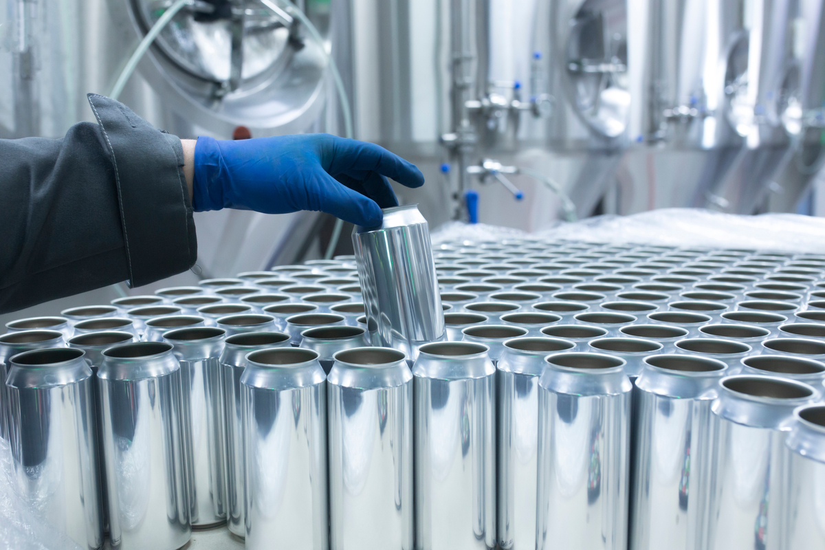 aluminum cans in a factory