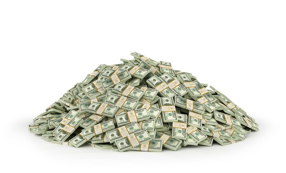 A large pile of bundled currency.