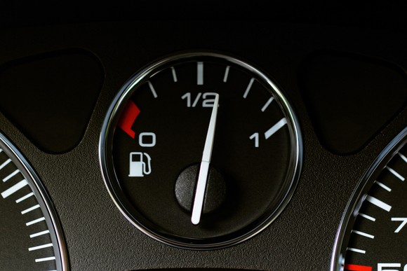 Fuel gauge with a little over half a tank.