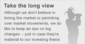 Although we don't believe in timing the market or panicking over market movements, we do like to keep an eye on big changes -- just in case they're material to our investing thesis.