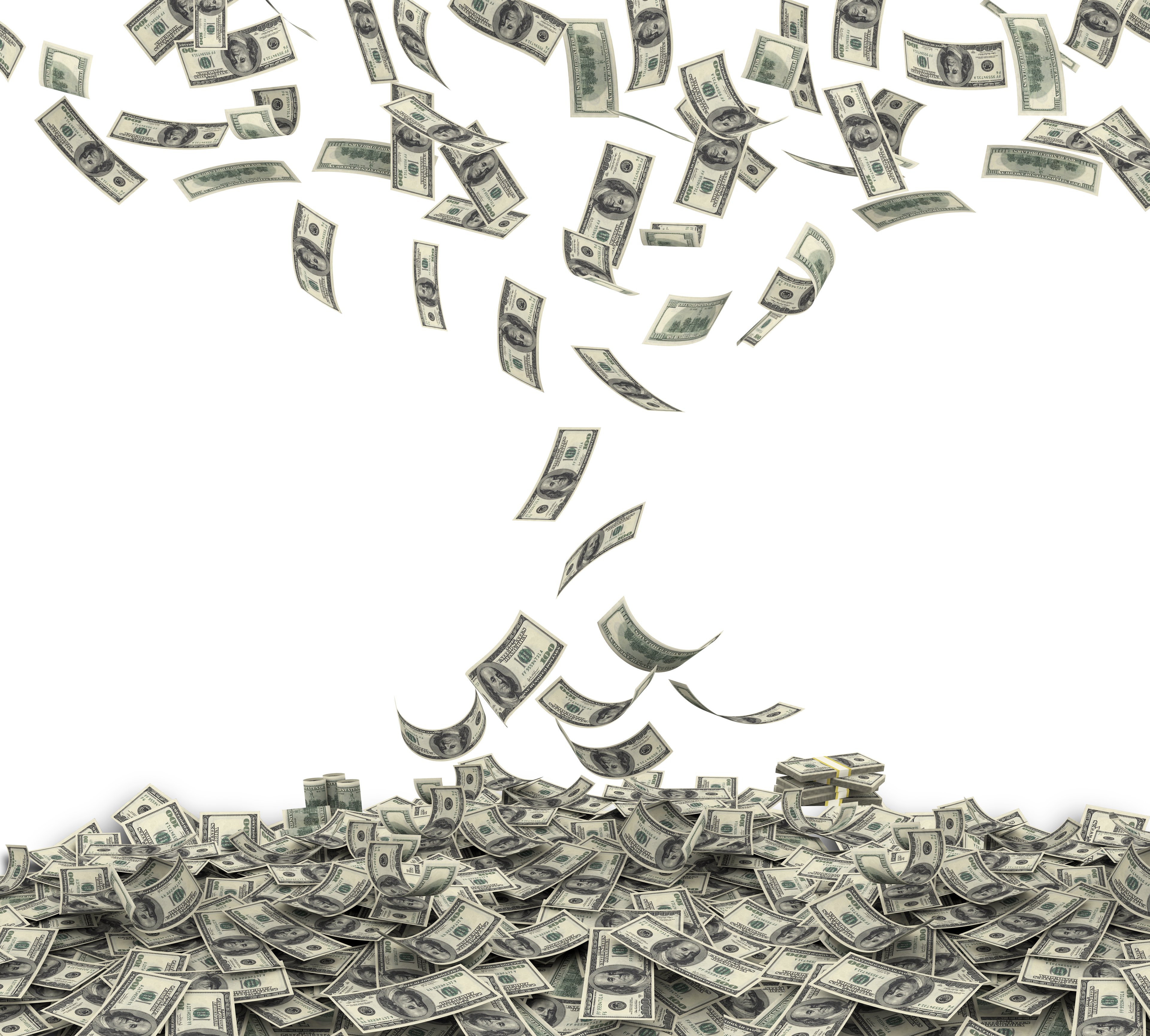 Falling hundred-dollar bills.