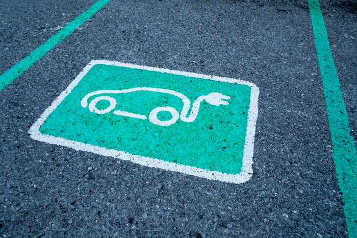 Electric car logo on parking space