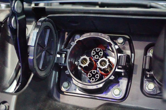 An electric car's plug assembly.