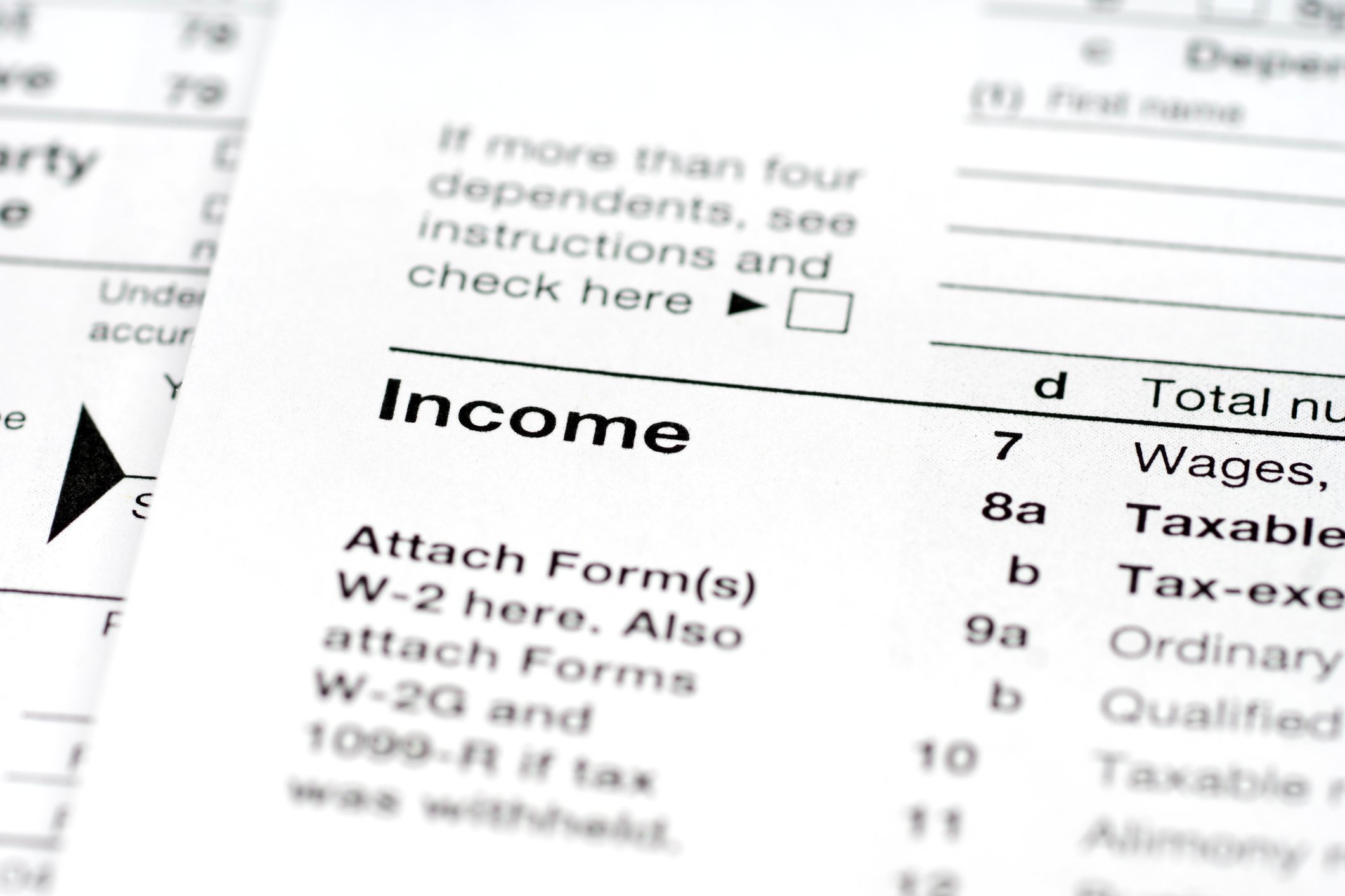 Close-up of income section of tax form