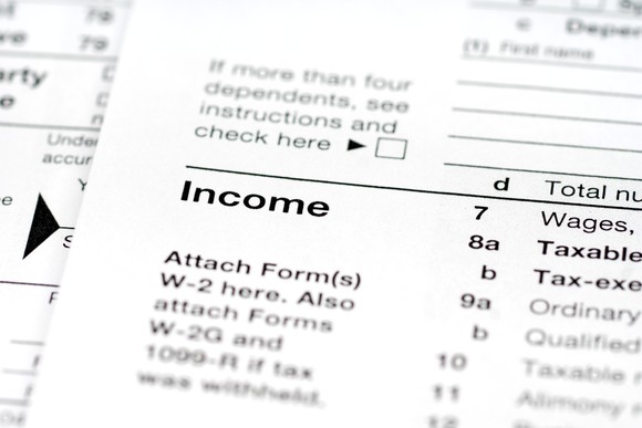Close-up of income section of tax form