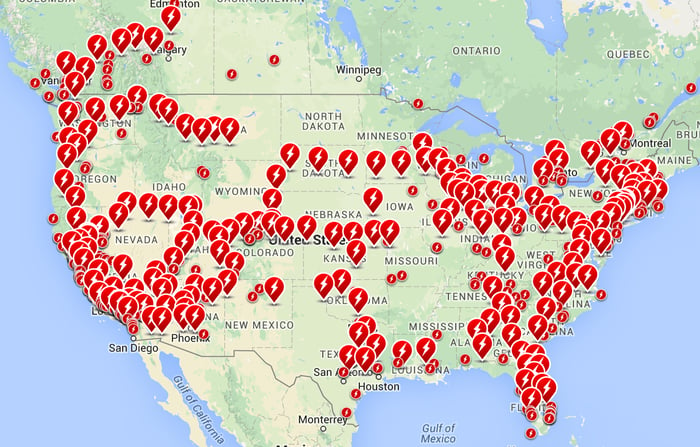 Map Of Charging Stations For Tesla Elon Musk: Tesla Charging Locations Will Be "Virtually Everywhere" | The  Motley Fool