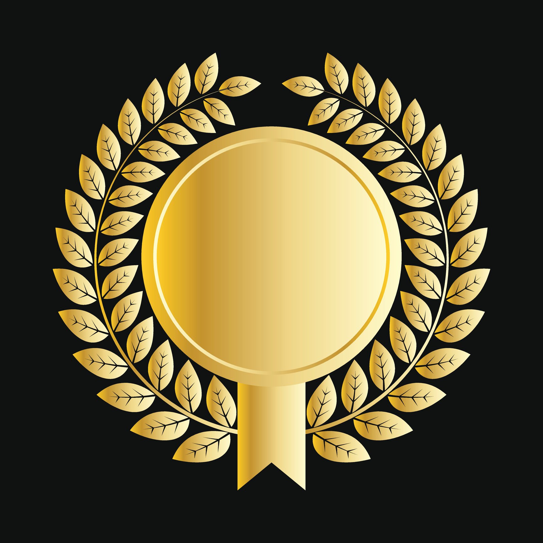 A gold medallion with laurels.