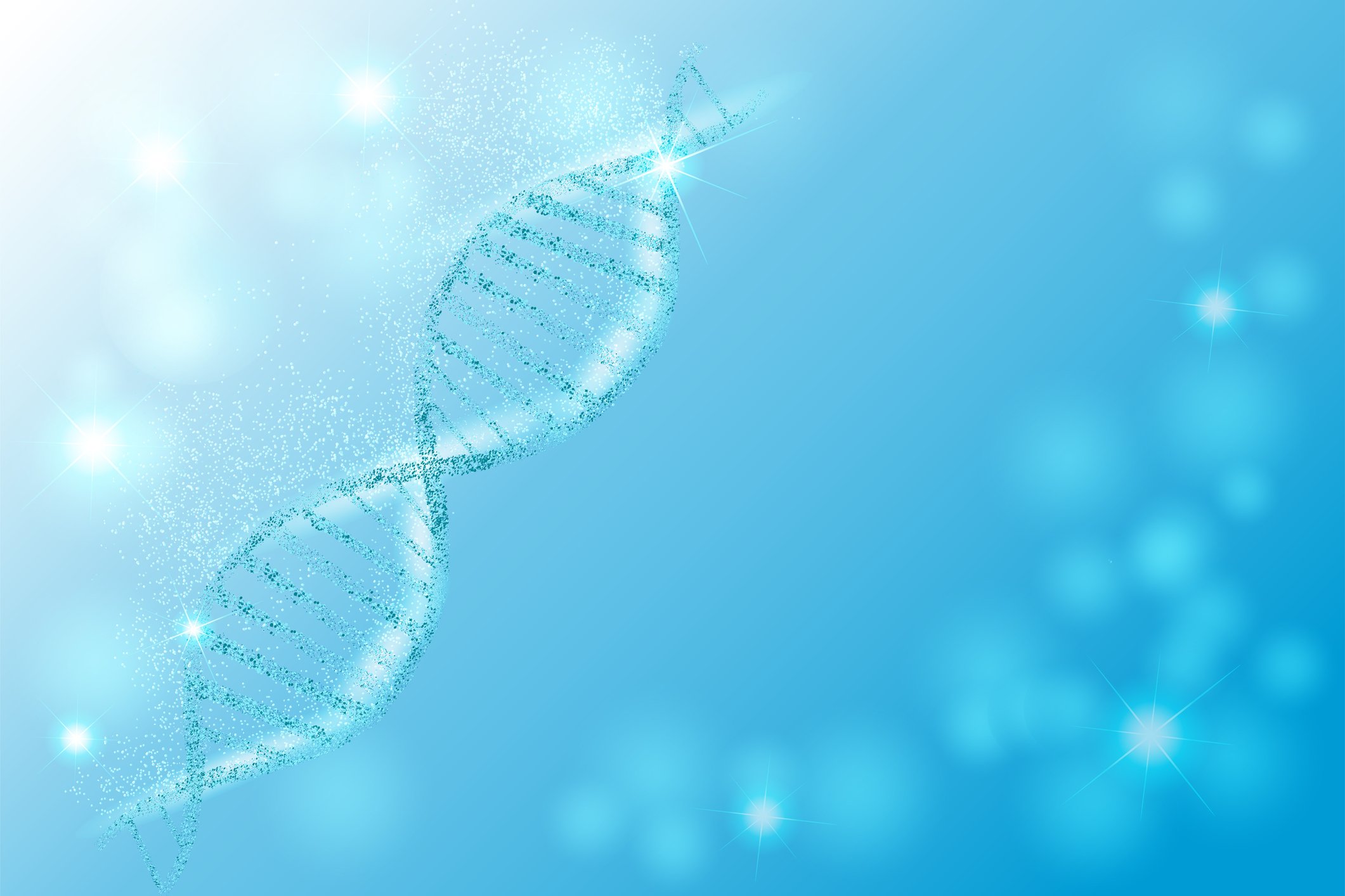 A section of DNA on a light blue background