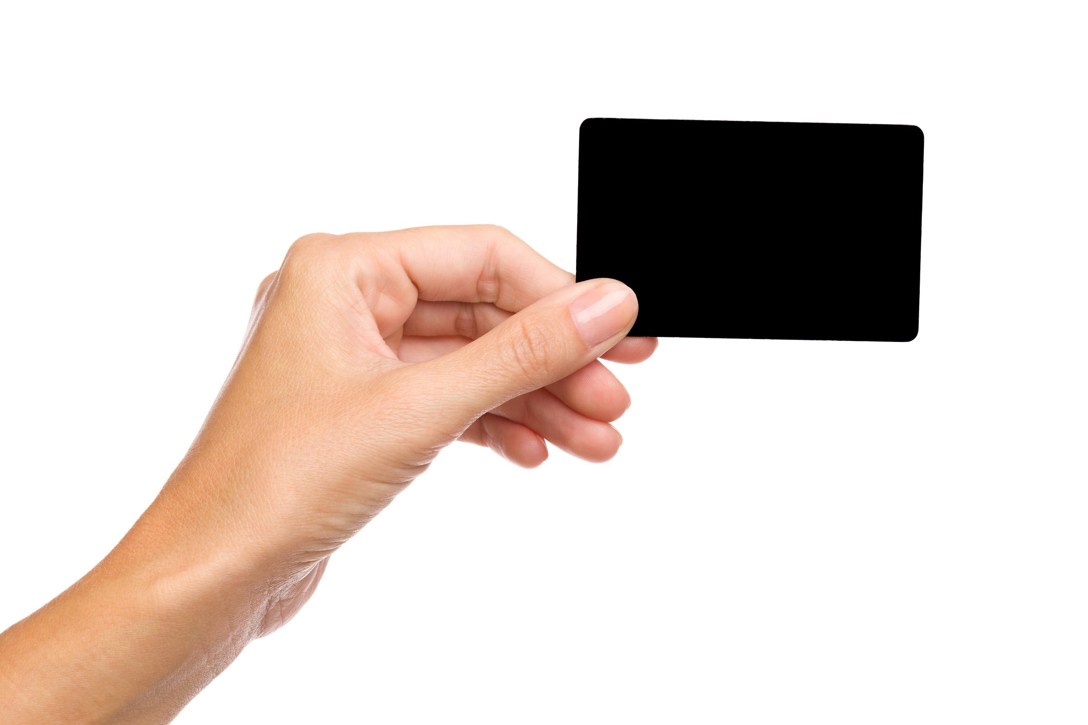 Woman holding black card