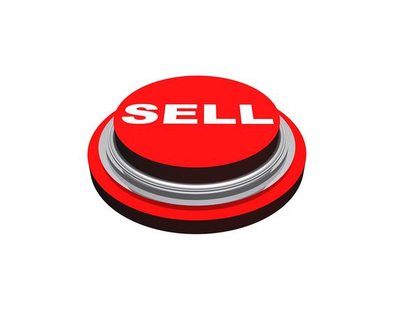 bright red button labeled "sell"