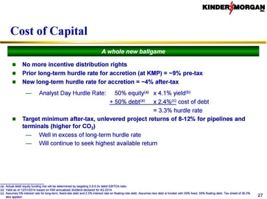 Kinder Morgan inc cost of capital
